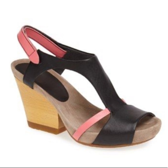 Camper Shoes - Camper Pink & Black Strapy Leather Sandals Chunky Heel Size 10